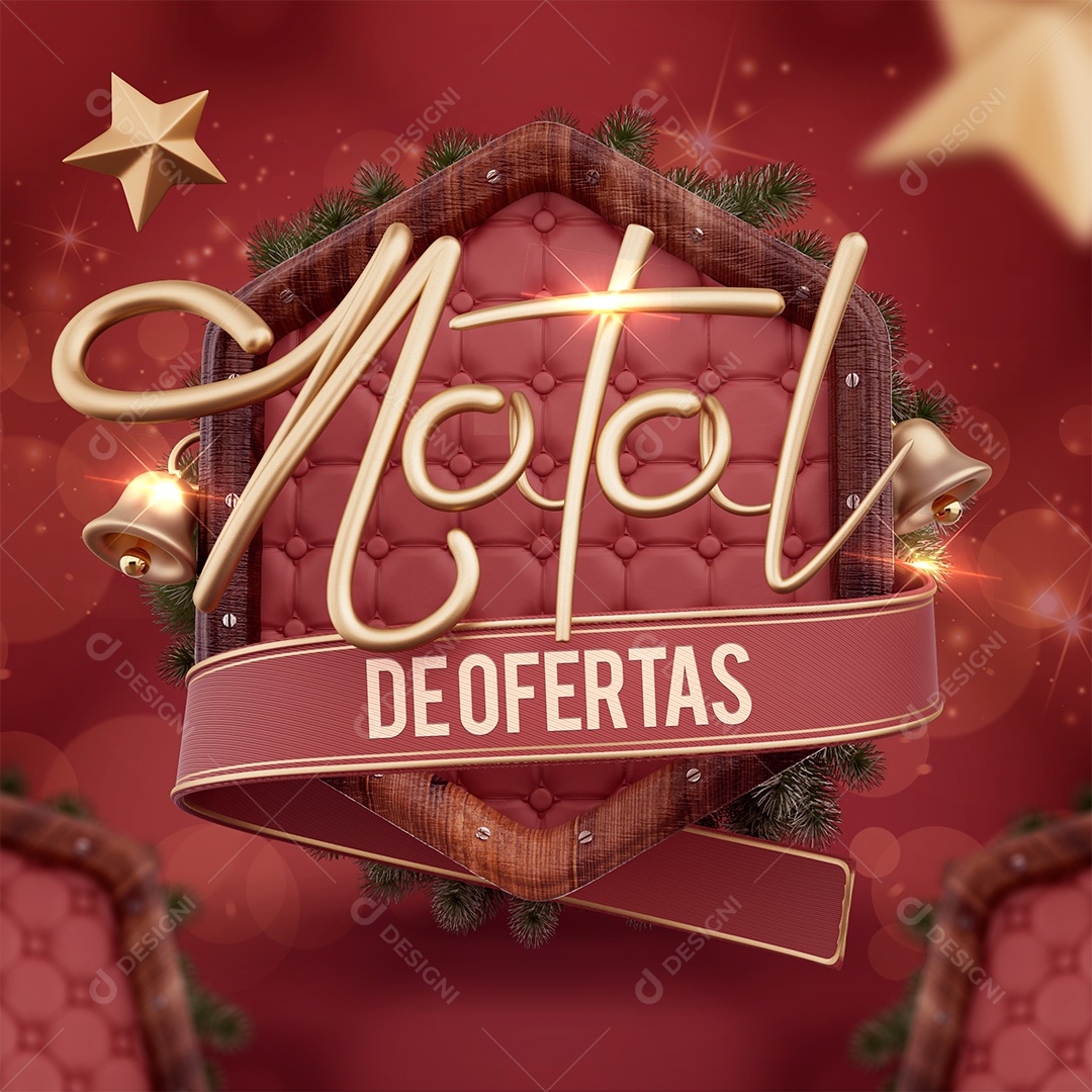 Natal de Ofertas Selo 3D Dourado e Vermelho para Composição PSD