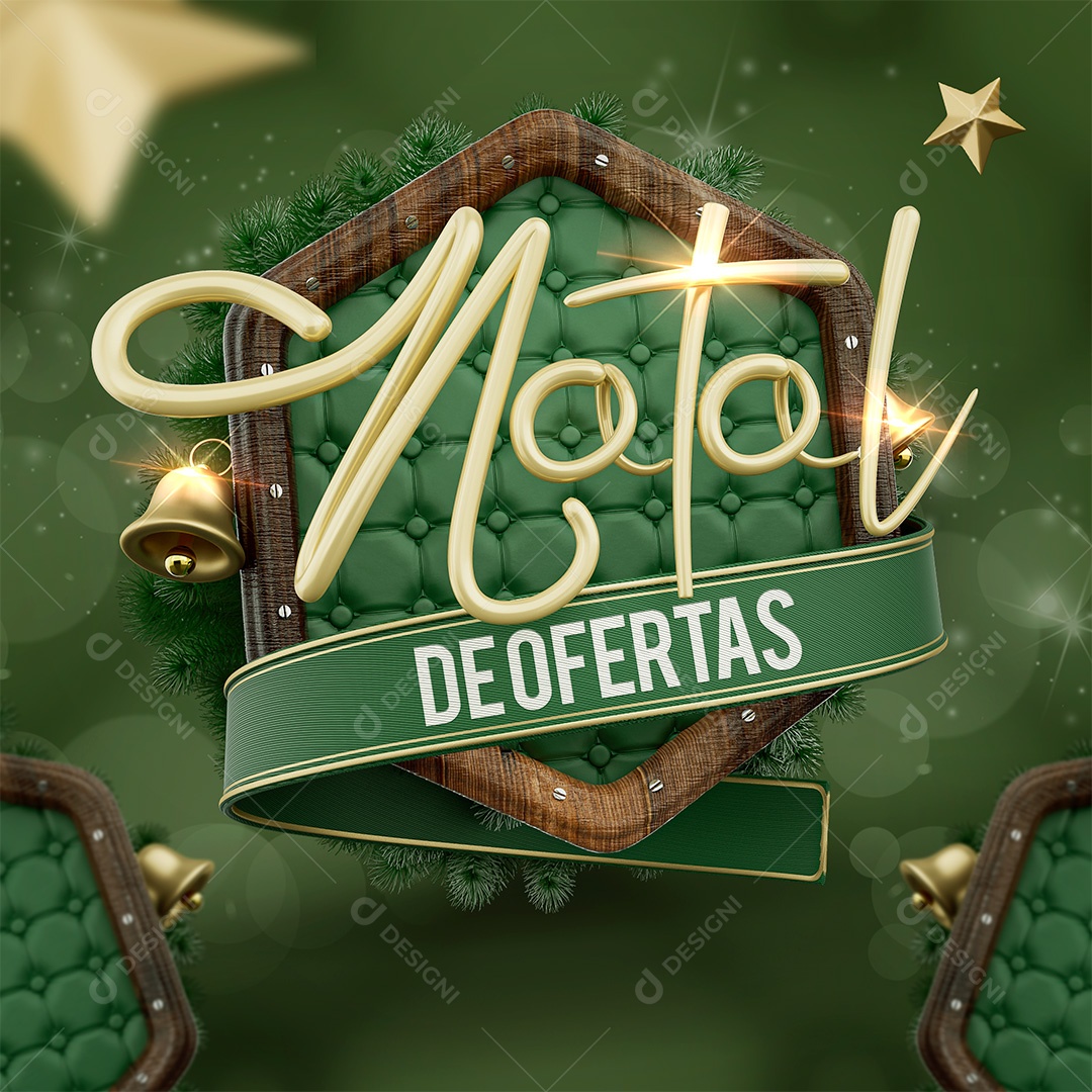 Selo 3D Natal de Ofertas Dourado e Verde para Composição PSD