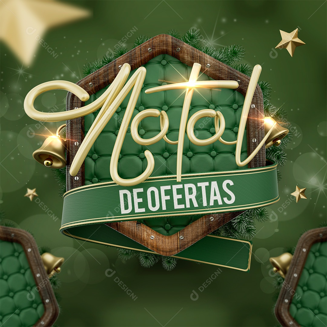Natal de Ofertas Selo 3D Dourado e Verde para Composição PSD