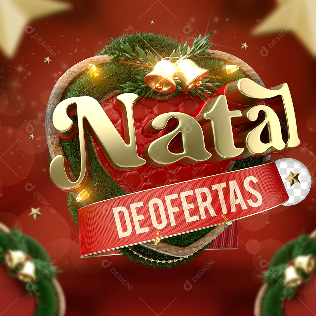 Natal de Ofertas Selo 3D Dourado e Vermelho para Composição PSD