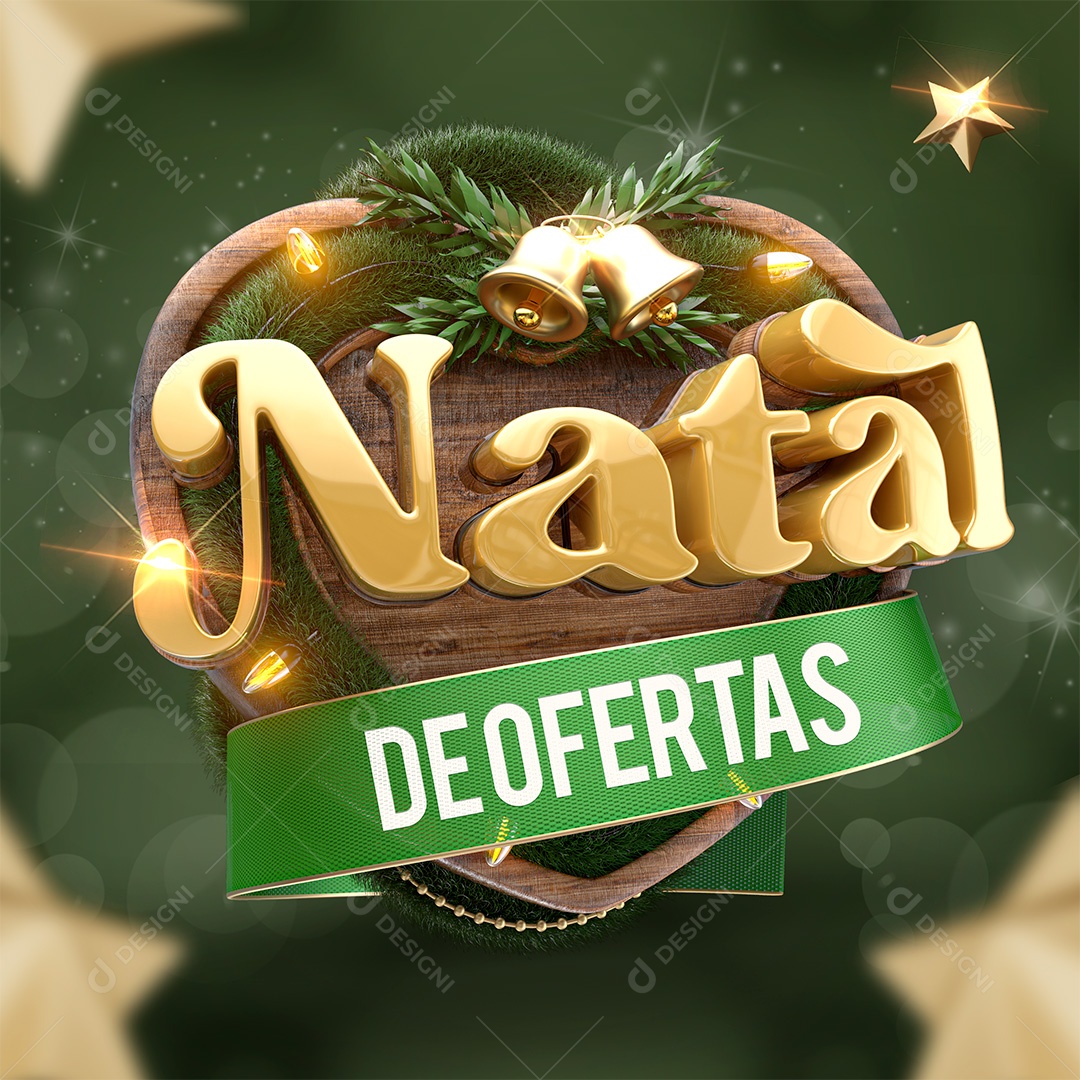 Selo 3D Natal de Ofertas Dourado e Verde para Composição PSD