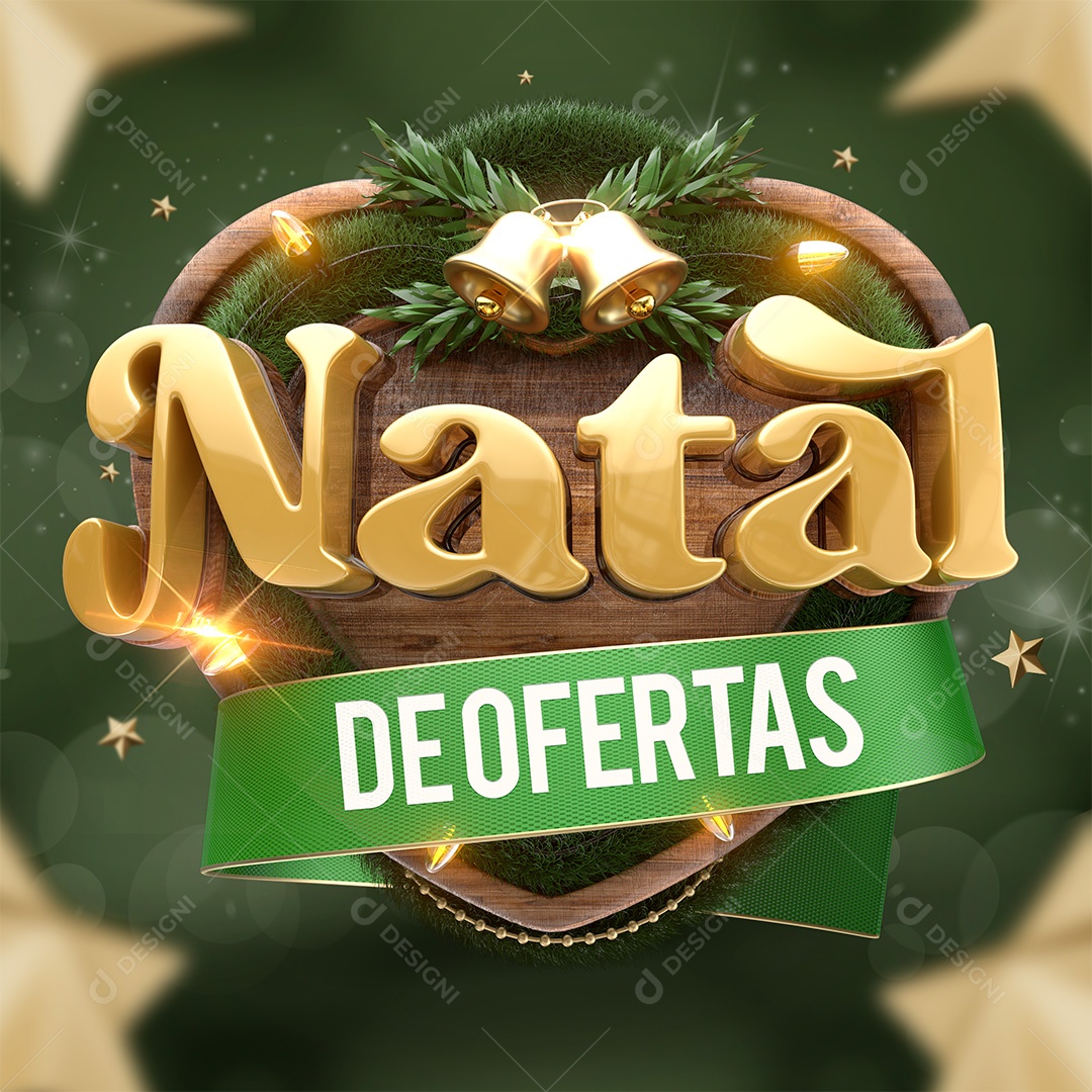 Natal de Ofertas Selo 3D Dourado e Verde para Composição PSD