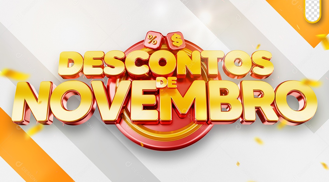 Selo 3D Descontos de Novembro para Composição PSD