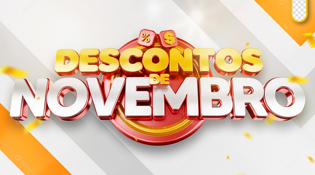 Descontos de Novembro Selo 3D para Composição PSD