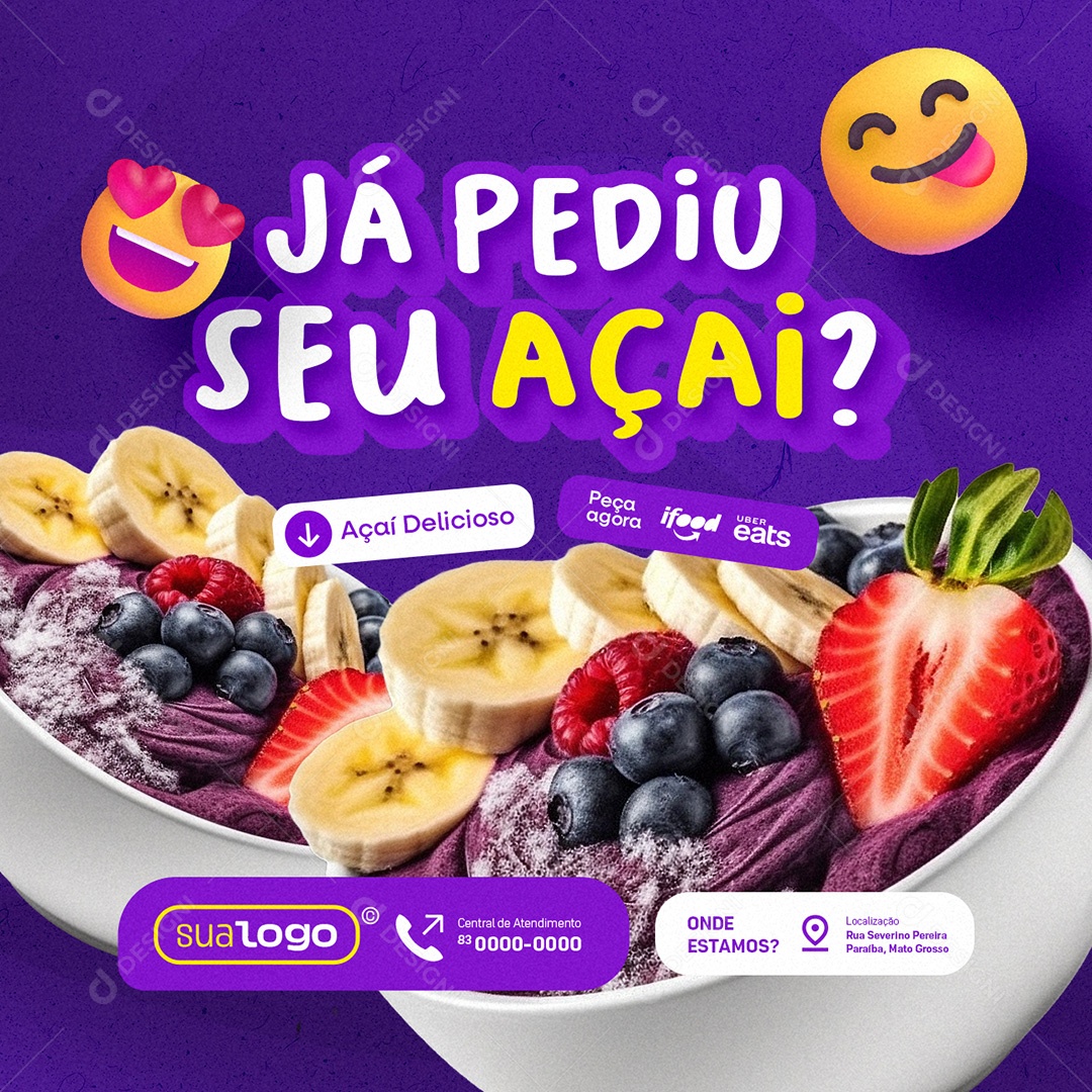 Açaiteria Já Pediu seu Açaí Peça Agora Social Media PSD Editável
