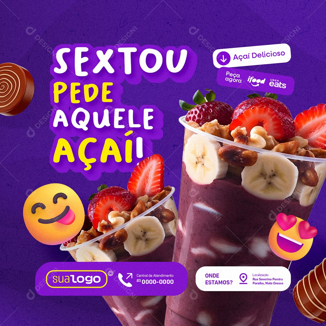 Açaiteria Sextou Pede Aquele Açaí Social Media PSD Editável
