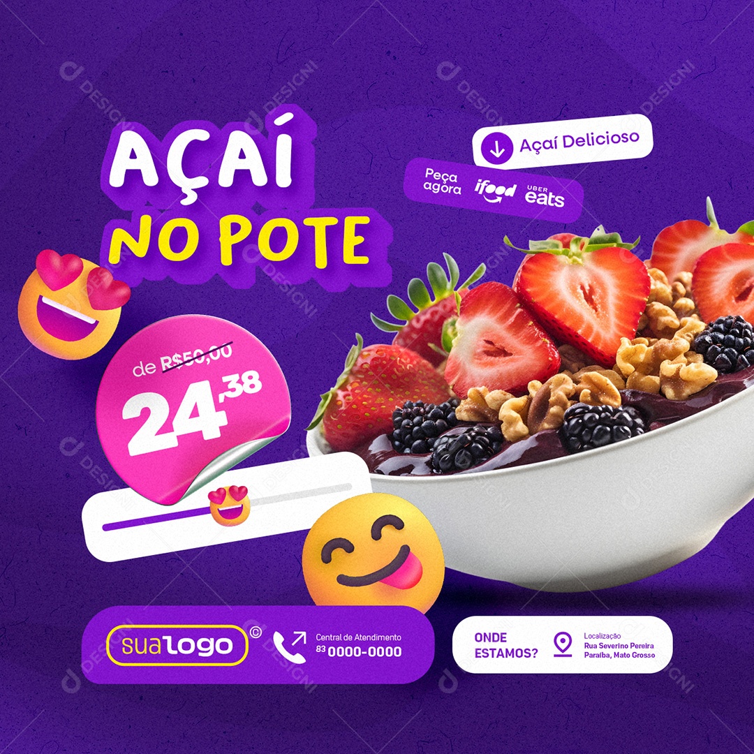 Açaiteria Açaí no Pote Açaí Delicioso Social Media PSD Editável