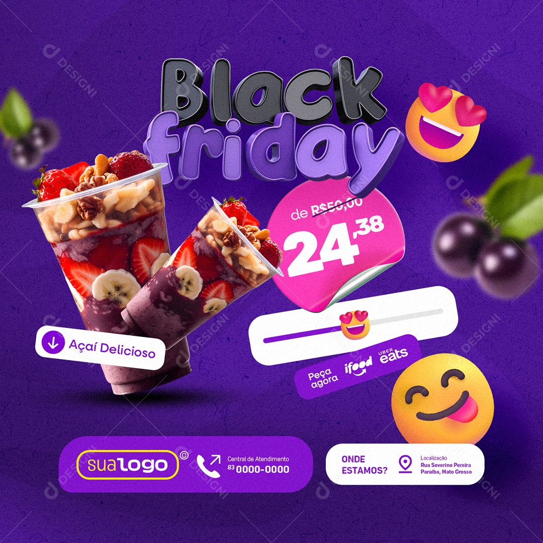 Açaiteria Black Friday Açaí Delicioso Social Media PSD Editável