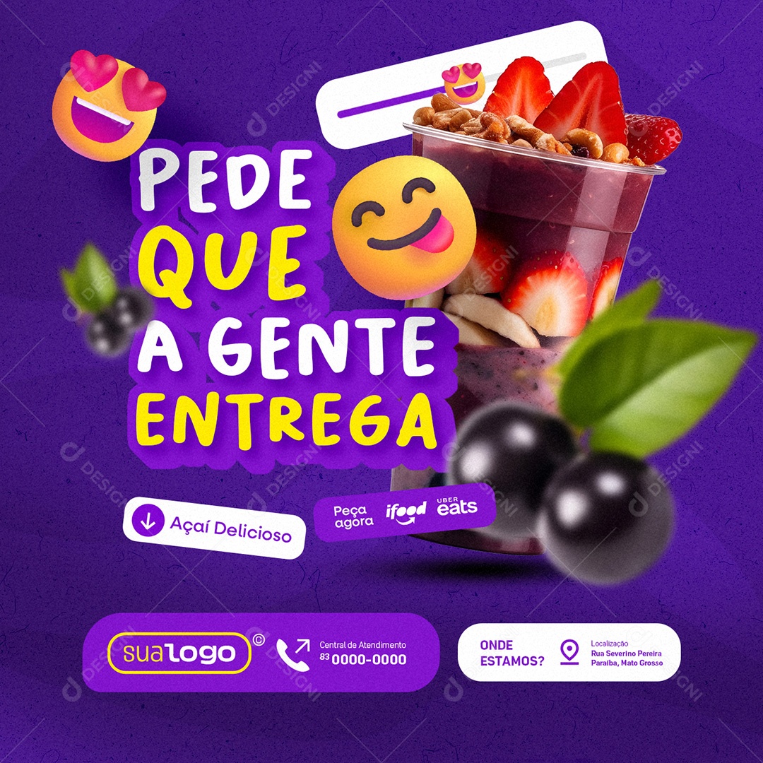 Açaiteria Pede Que a Gente Entrega Social Media PSD Editável