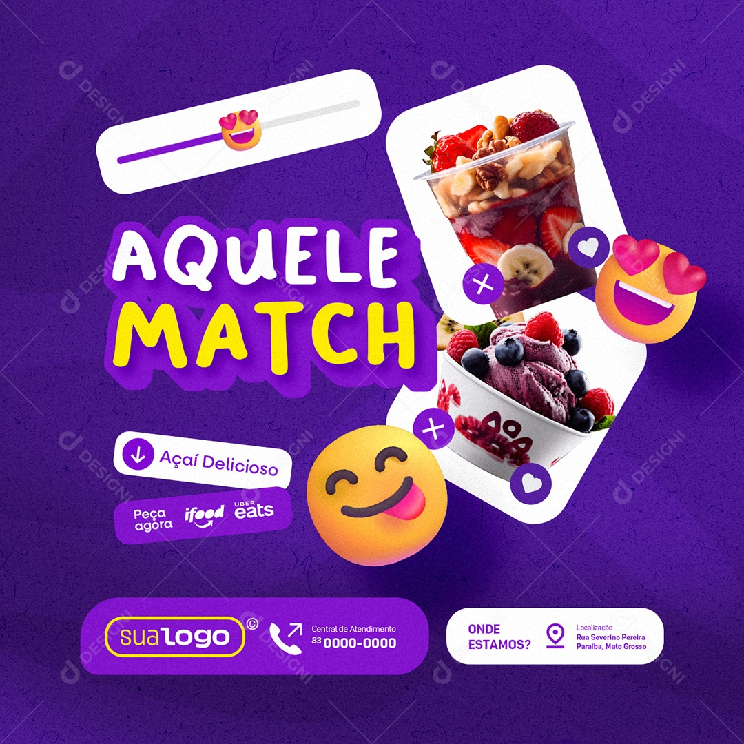 Açaiteria Aquele Match Açaí Delicioso Social Media PSD Editável