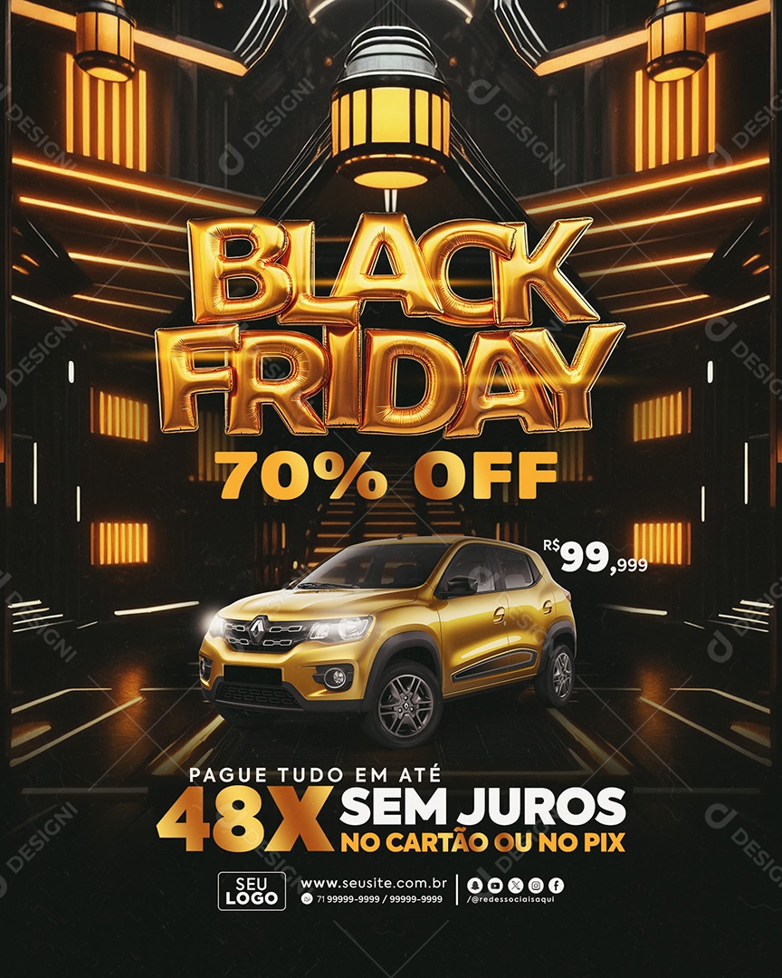 Black Friday Concessionária 70% OFF Social Media PSD Editável