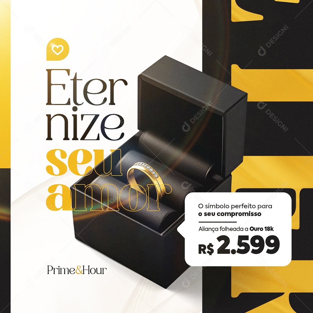 Relojoaria Aliança Folheada a Ouro Eternize seu Amor Social Media PSD Editável