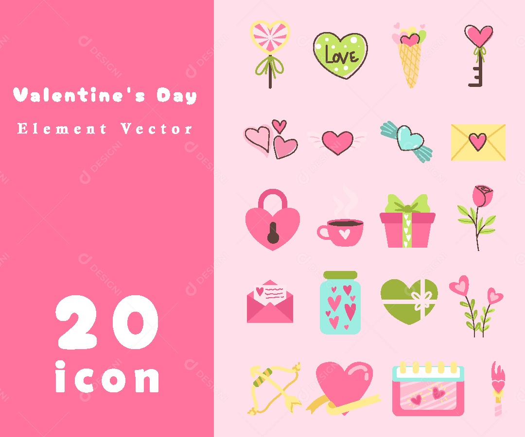 Coleção de Elementos do Dia dos Namorados Ilustração Vetor EPS
