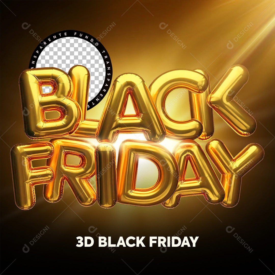 Selo 3D Black Friday Dourado para Composição PSD