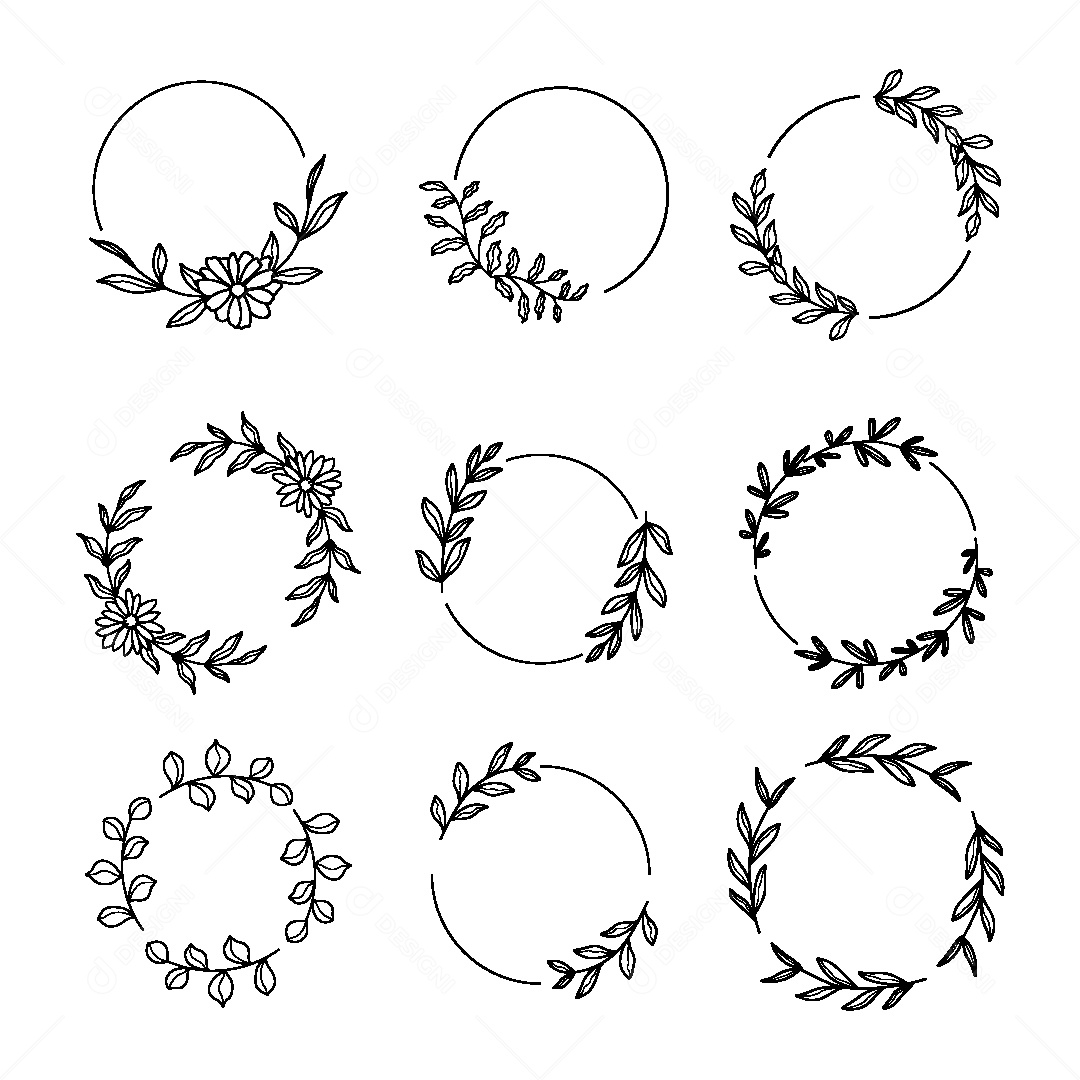 Conjunto de Molduras Florais Ilustração Vetor EPS