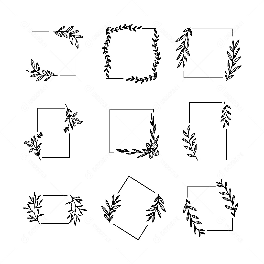 Conjunto de Molduras Florais Ilustração Vetor EPS