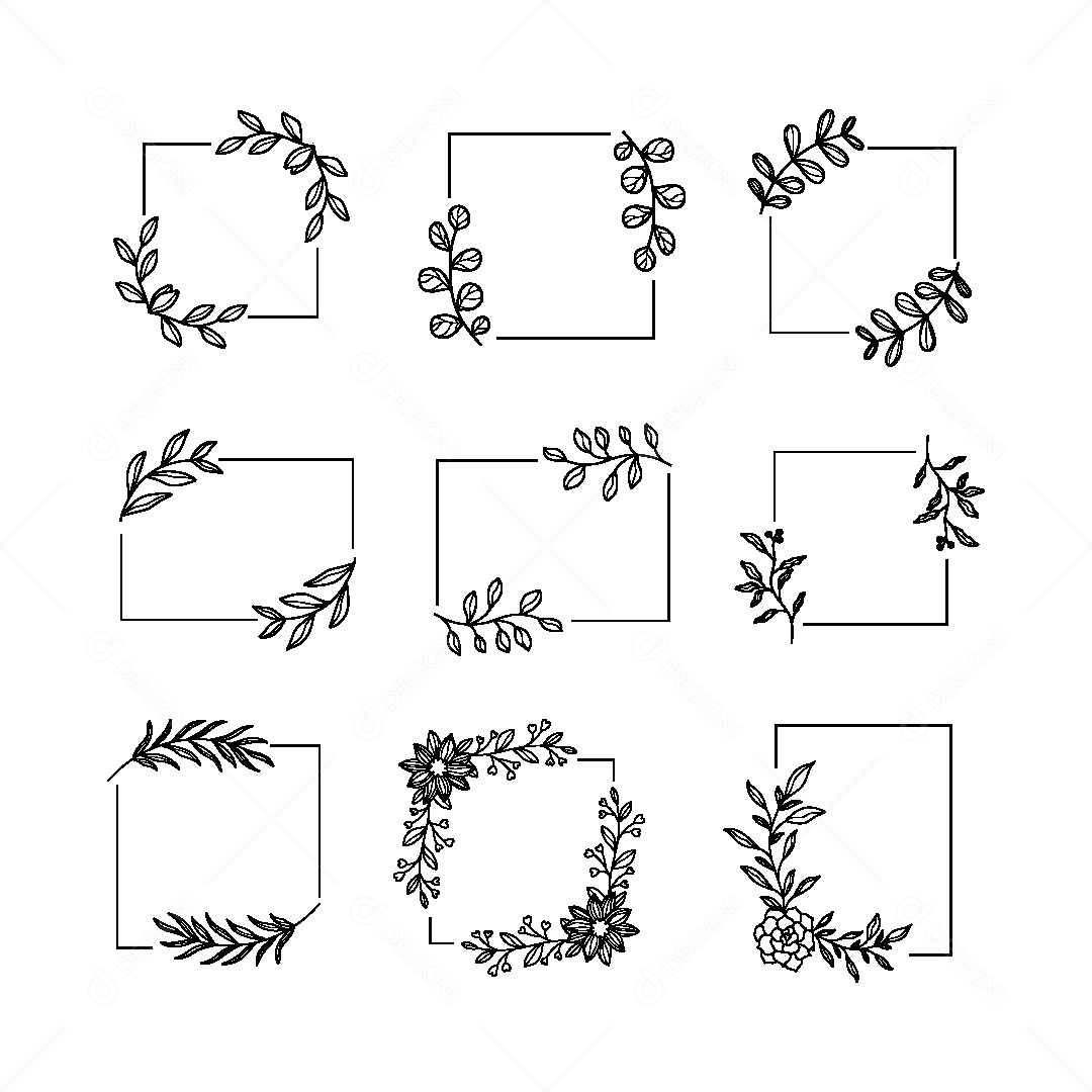 Conjunto de Molduras Florais Ilustração Vetor EPS