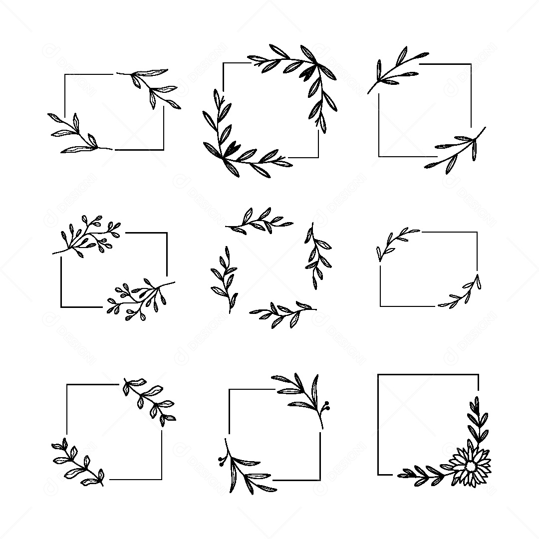 Conjunto de Molduras Florais Ilustração Vetor EPS