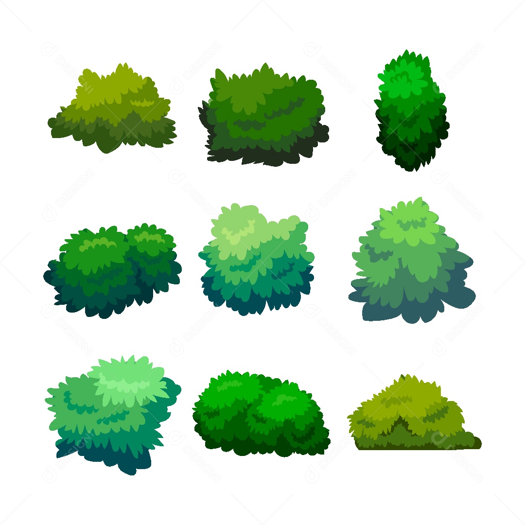 Conjunto de Arbustos Ilustração Vetor EPS