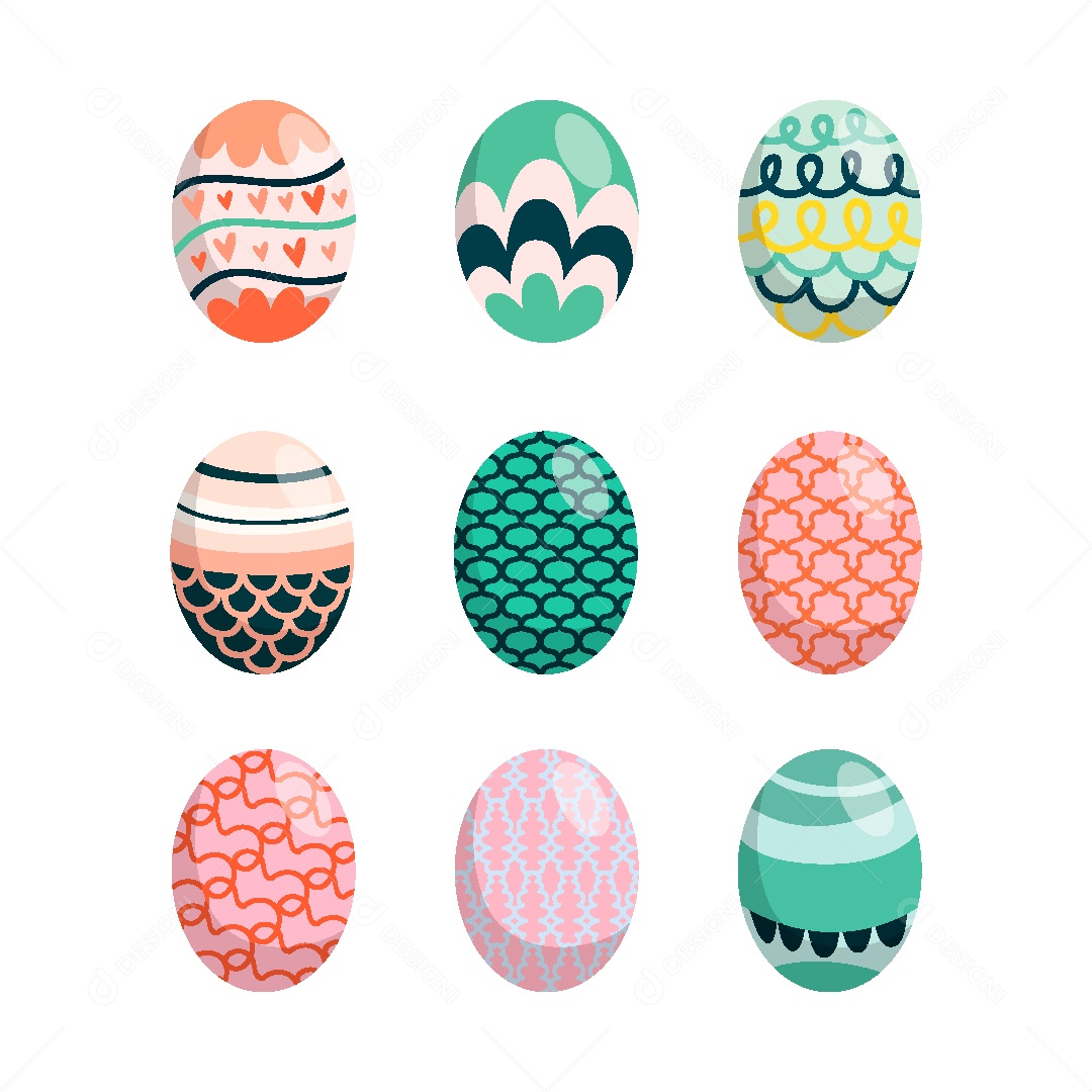 Conjunto de Ovos de Páscoa Ilustração Vetor EPS