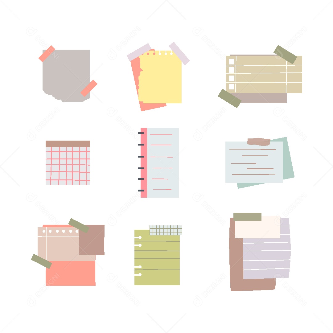 Conjunto de Elementos de Papelaria Ilustração Vetor EPS