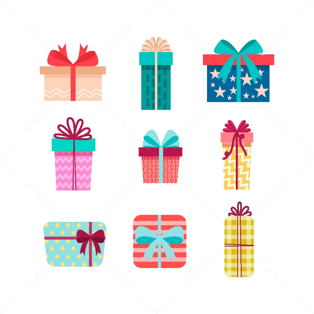 Conjunto de Caixas de Presente Ilustração Vetor EPS
