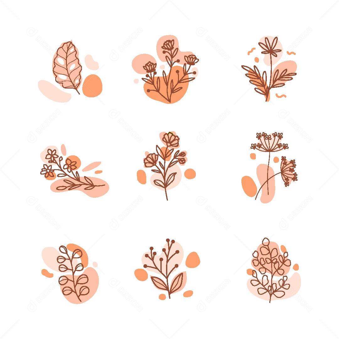 Conjunto de Plantas Amareladas Vintage Ilustração Vetor EPS