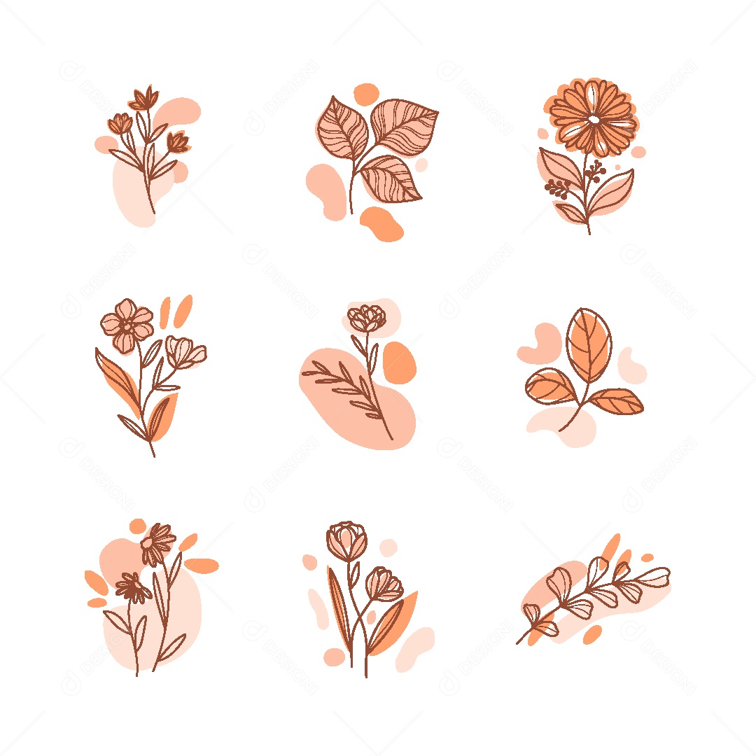 Conjunto de Plantas Amareladas Vintage Ilustração Vetor EPS