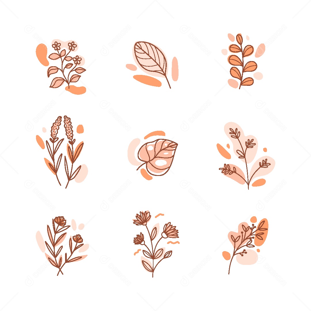 Conjunto de Folhas Amareladas Vintage Ilustração Vetor EPS