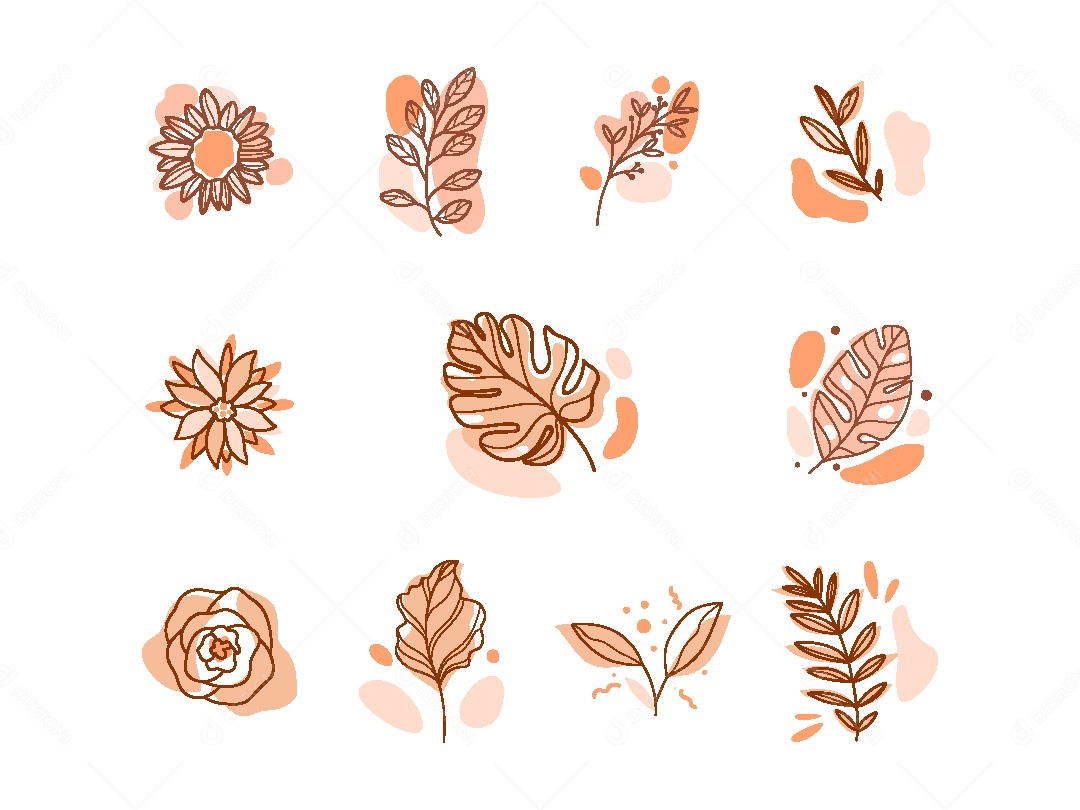 Conjunto de Folhas Amareladas Vintage Ilustração Vetor EPS