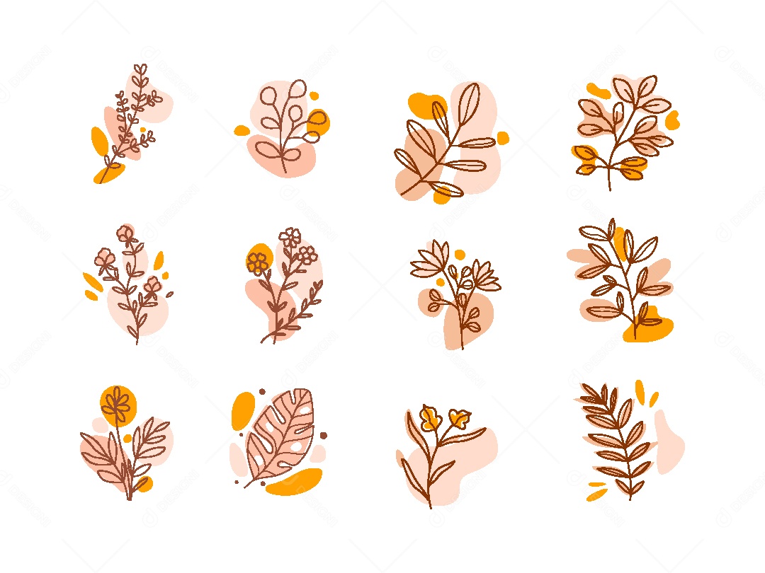 Conjunto de Folhas Amareladas Vintage Ilustração Vetor EPS