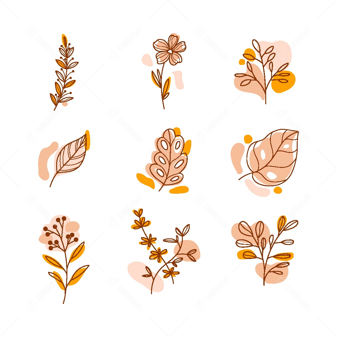 Conjunto de Folhas Amareladas Vintage Ilustração Vetor EPS