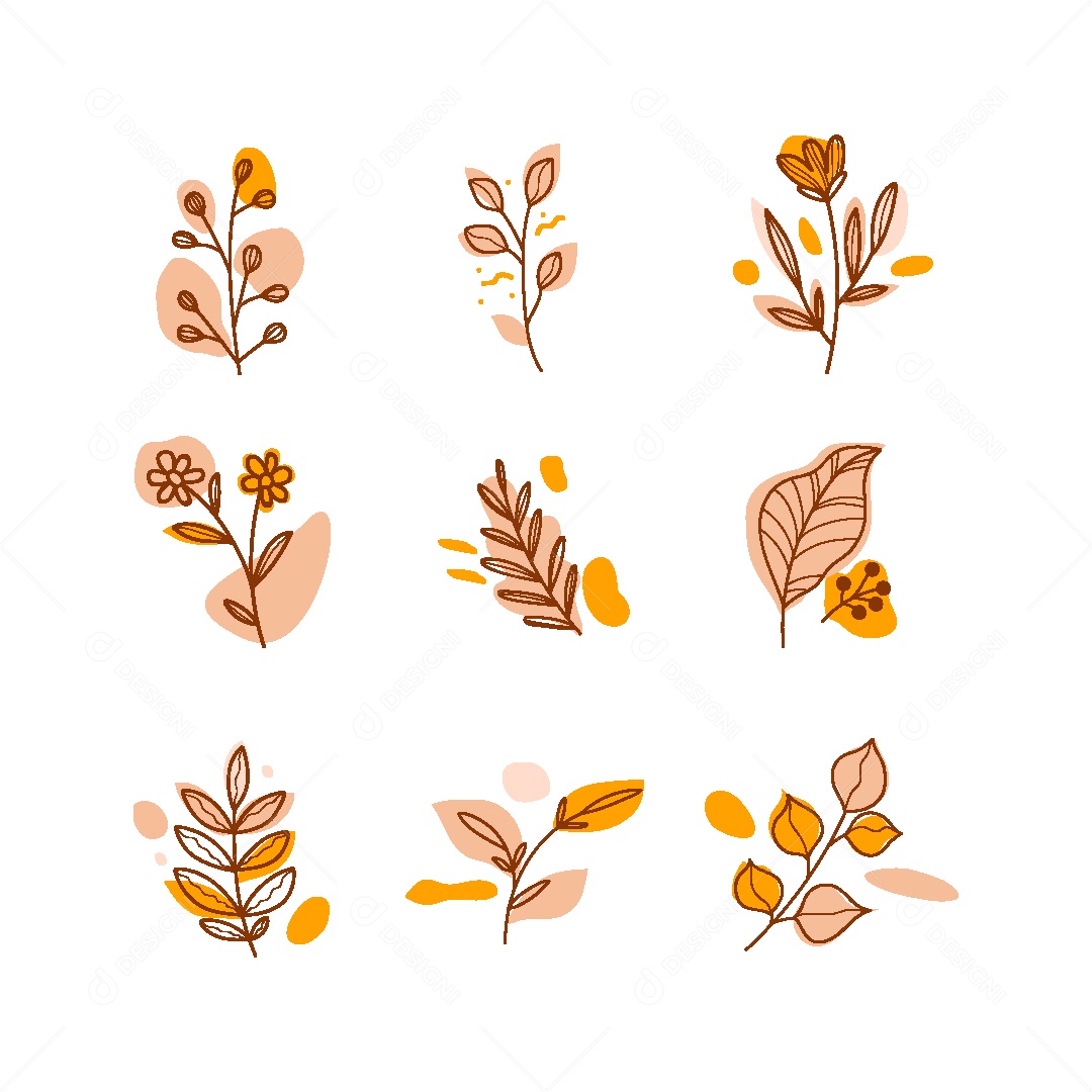 Conjunto de Folhas Amareladas Vintage Ilustração Vetor EPS