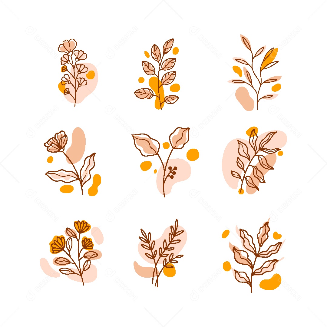 Conjunto de Folhas Amareladas Vintage Ilustração Vetor EPS