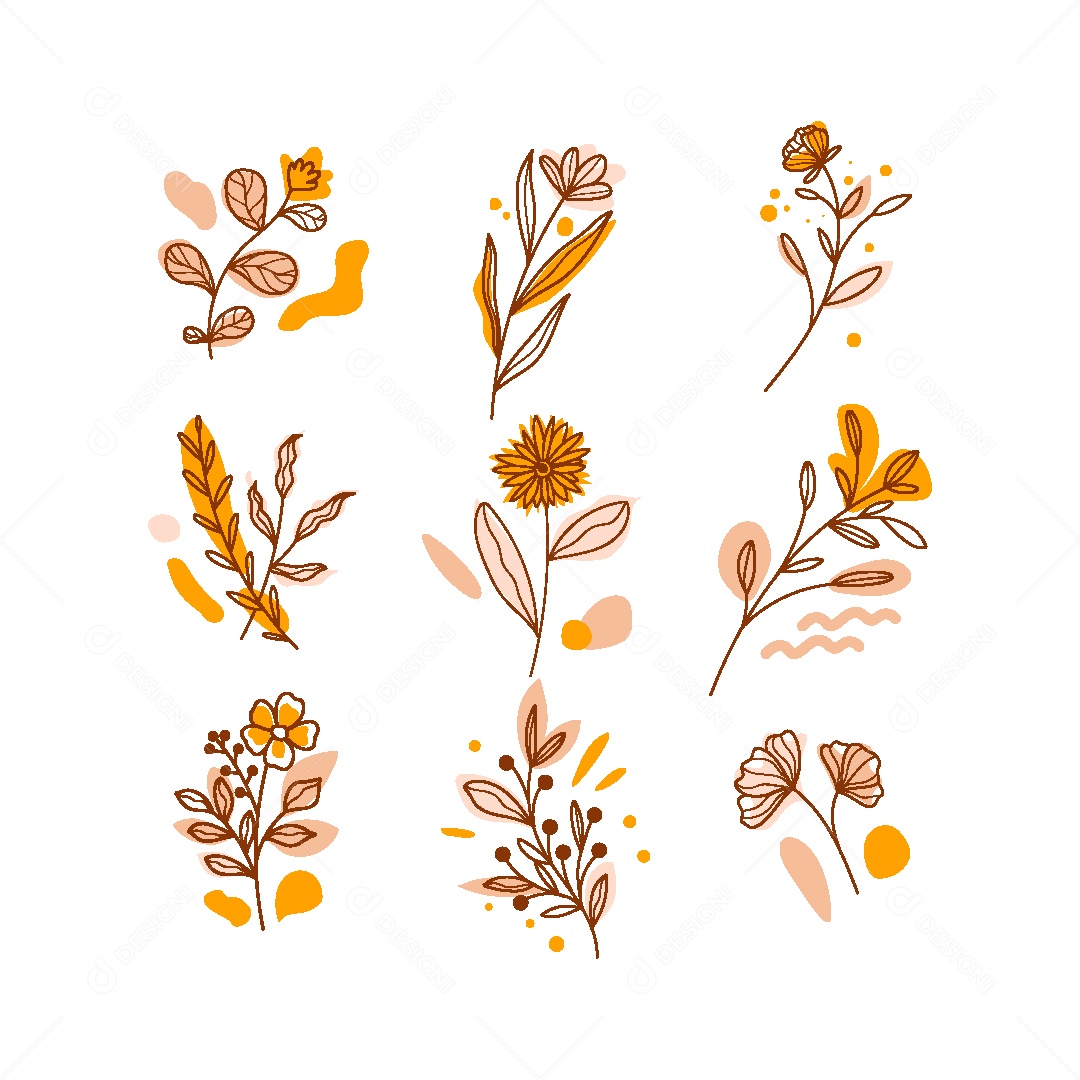 Conjunto de Folhas Amareladas Vintage Ilustração Vetor EPS