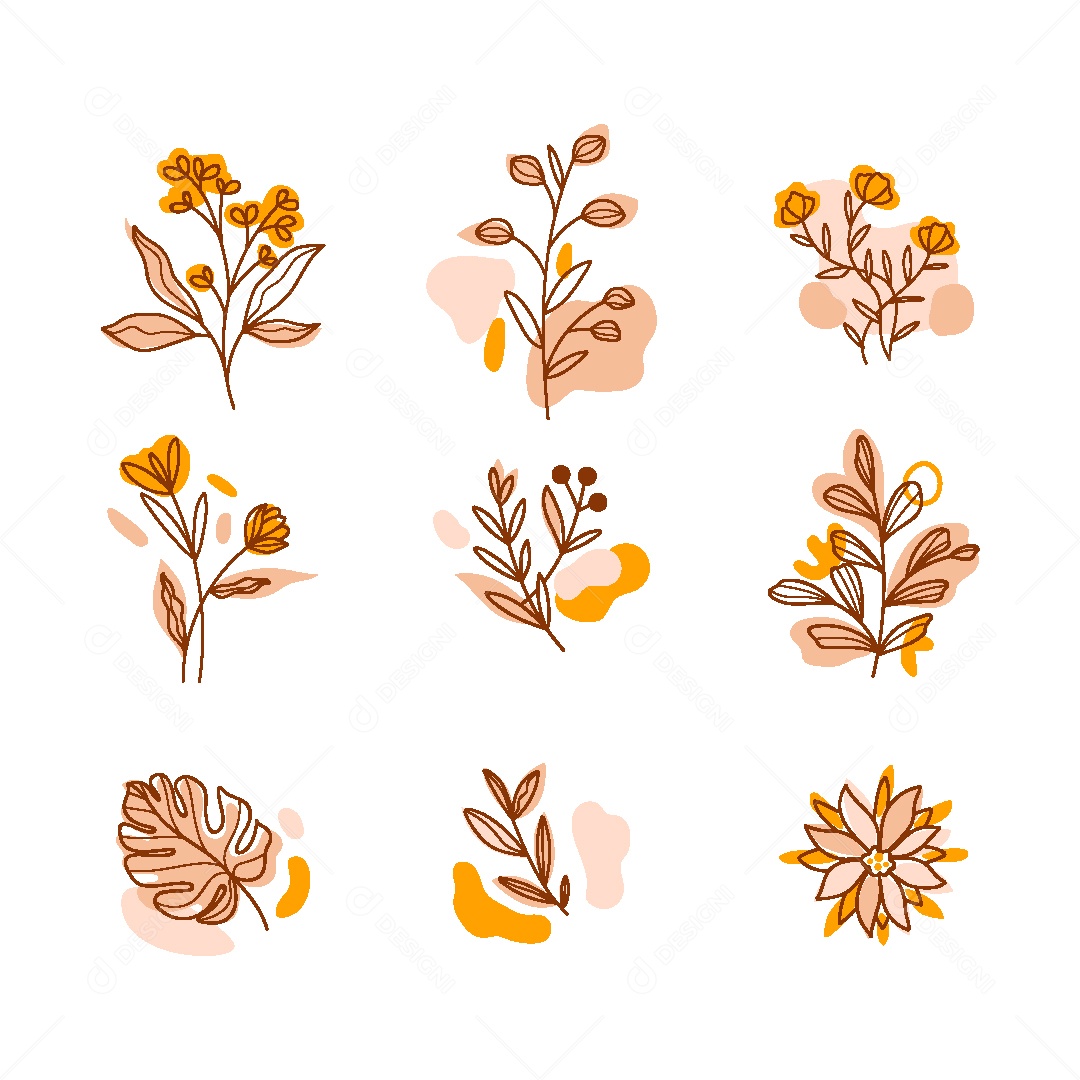 Conjunto de Folhas Amareladas Vintage Ilustração Vetor EPS