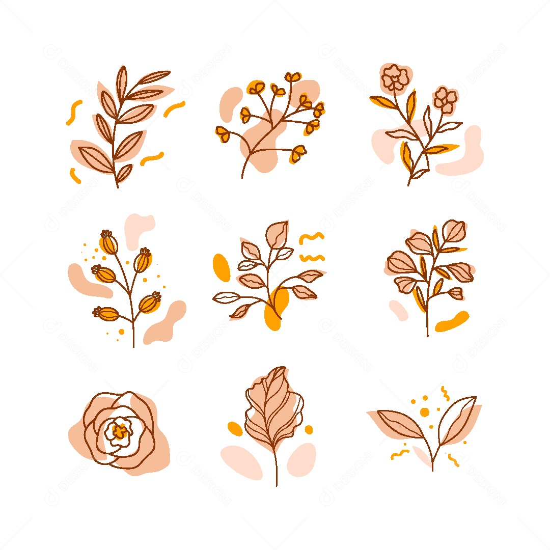 Conjunto de Folhas Amareladas Vintage Ilustração Vetor EPS