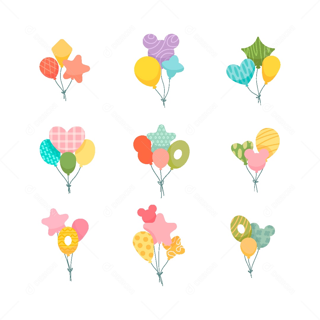 Conjunto de Balões Coloridos Ilustração Vetor EPS