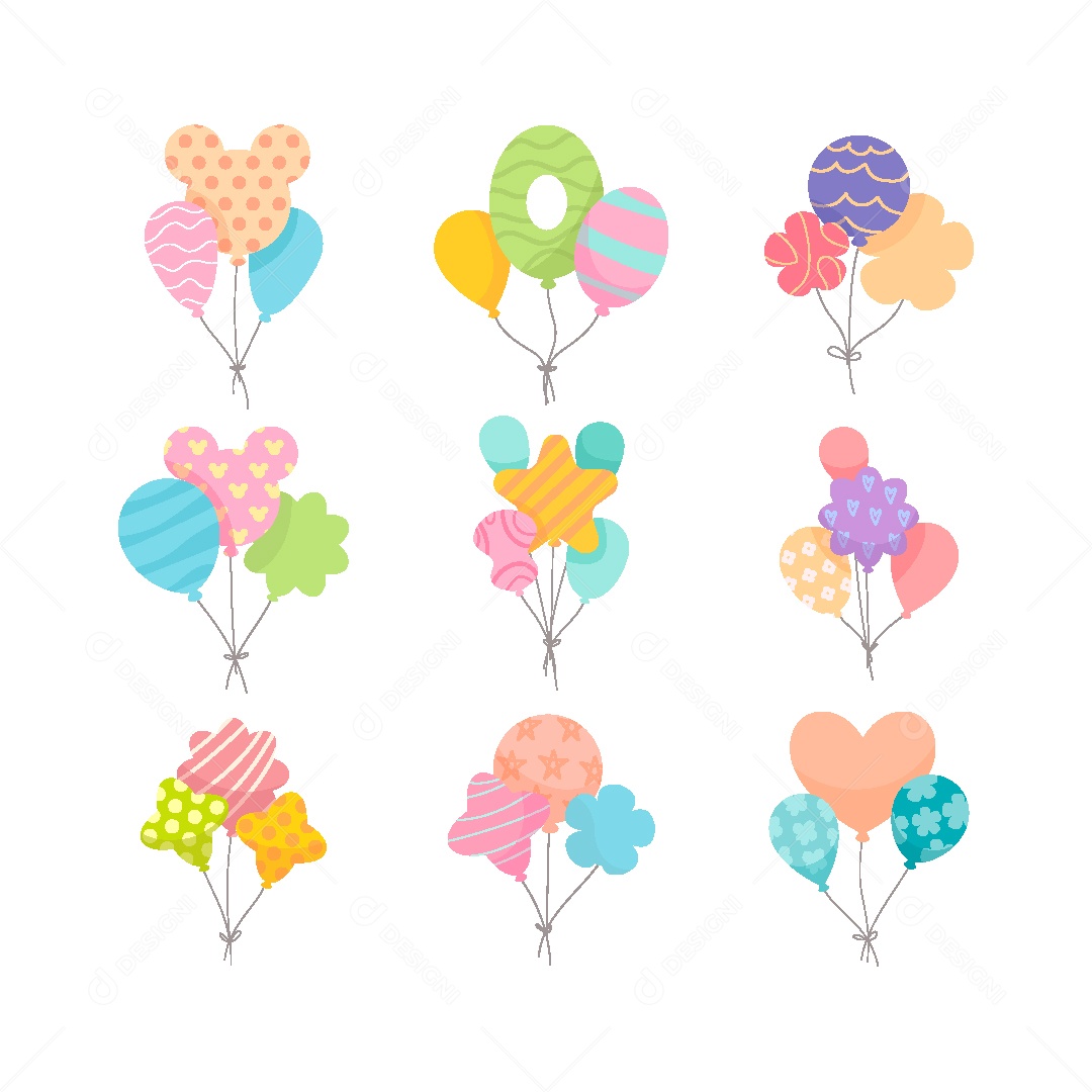Conjunto de Balões Coloridos Ilustração Vetor EPS