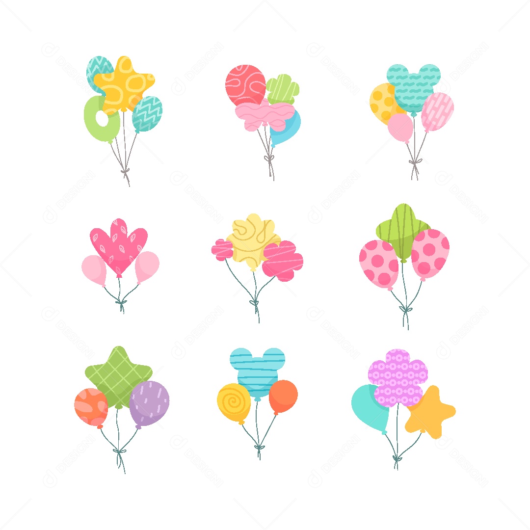 Conjunto de Balões Coloridos Ilustração Vetor EPS