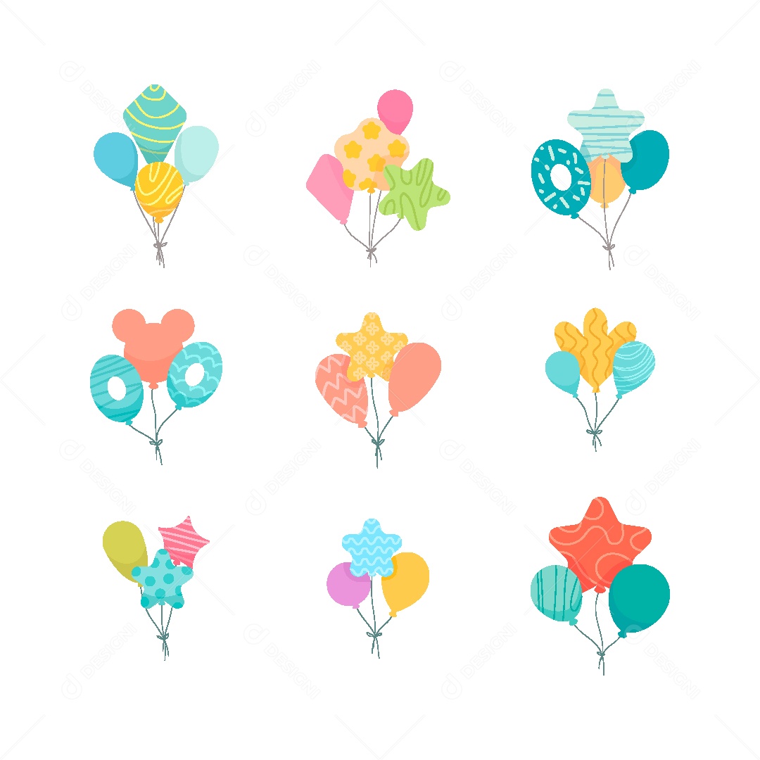 Conjunto de Balões Coloridos Ilustração Vetor EPS