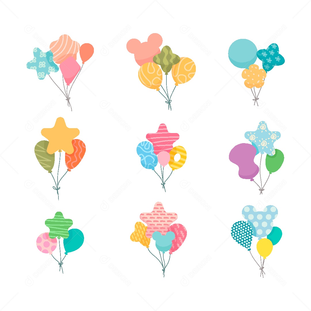 Conjunto de Balões Coloridos Ilustração Vetor EPS