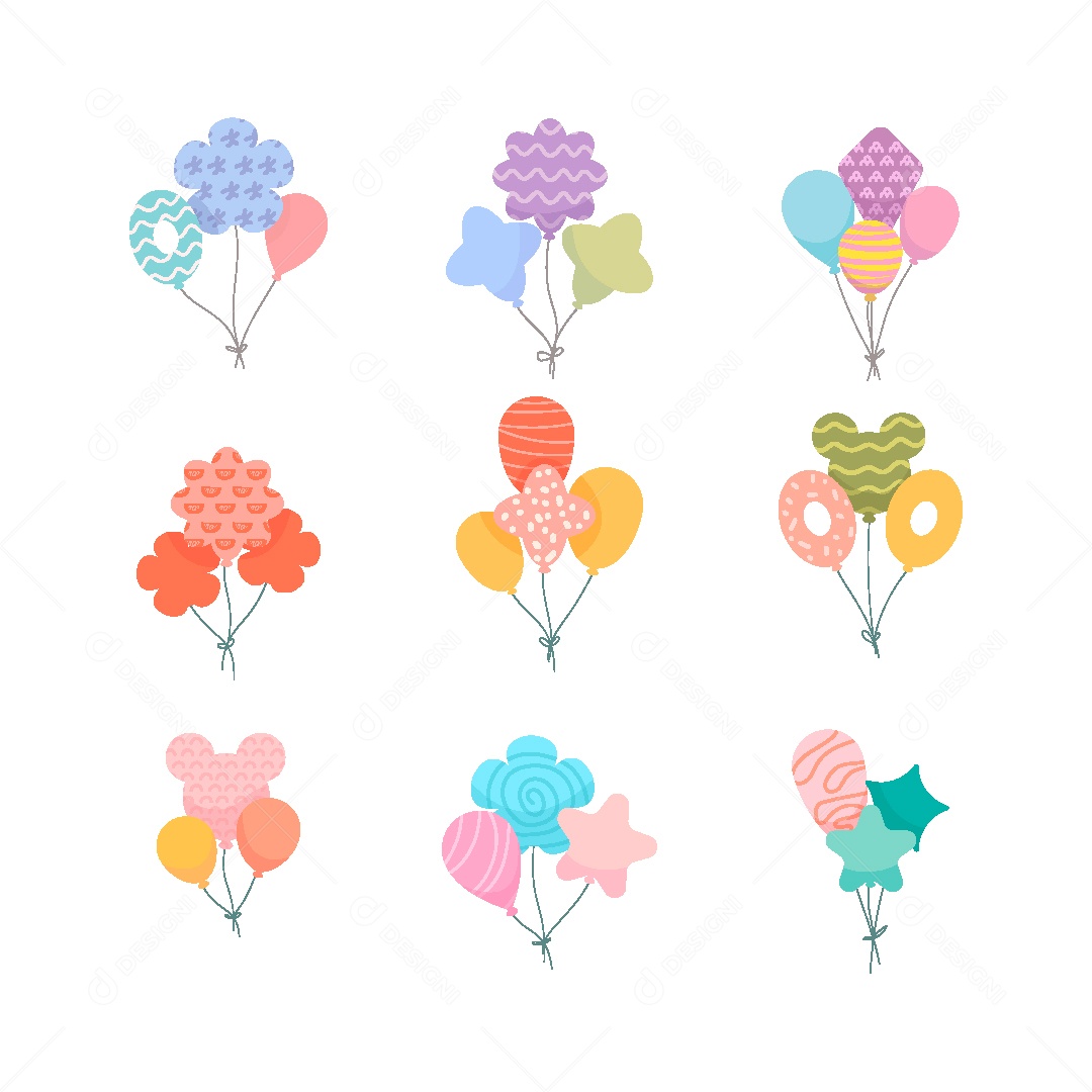 Conjunto de Balões Coloridos Ilustração Vetor EPS