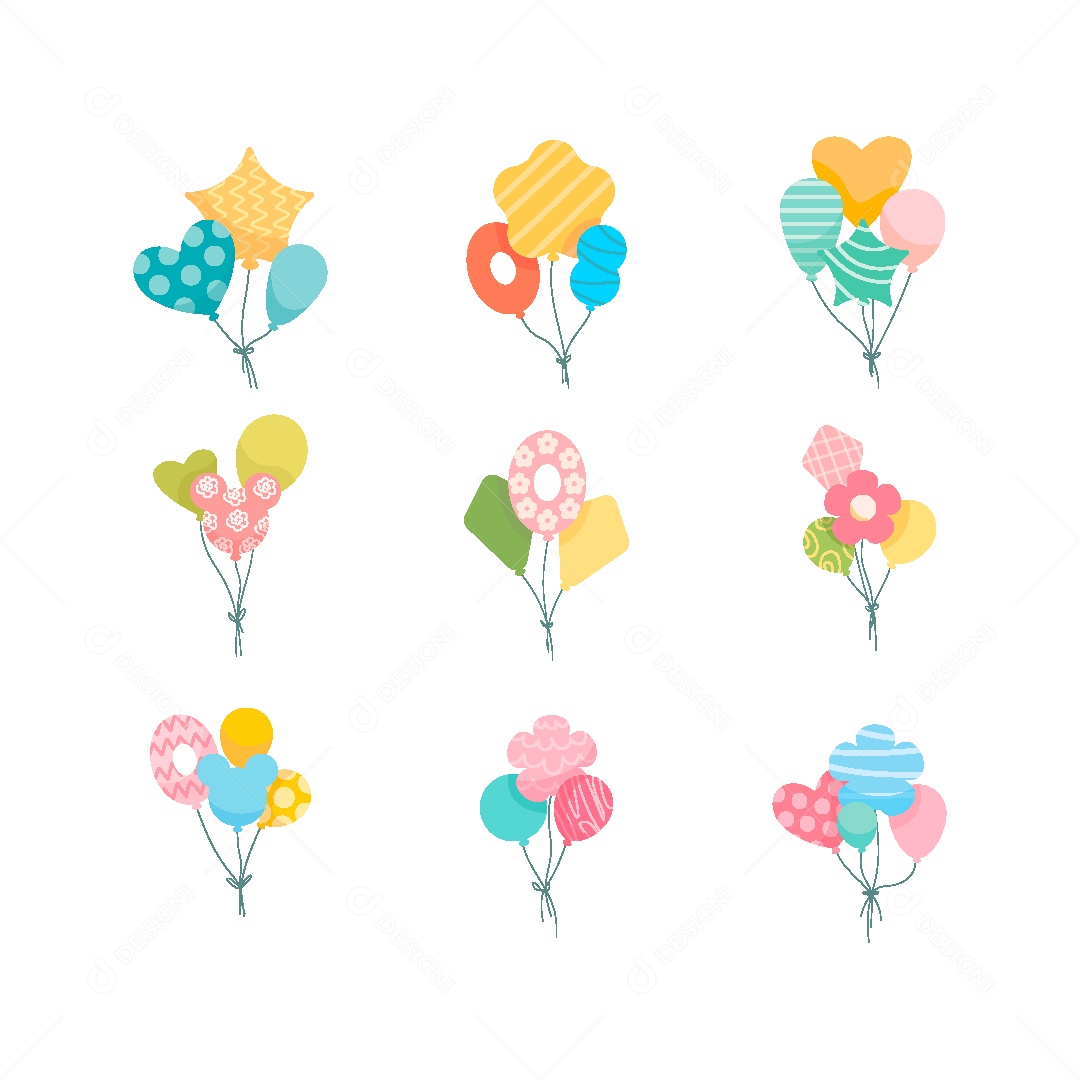 Conjunto de Balões Coloridos Ilustração Vetor EPS