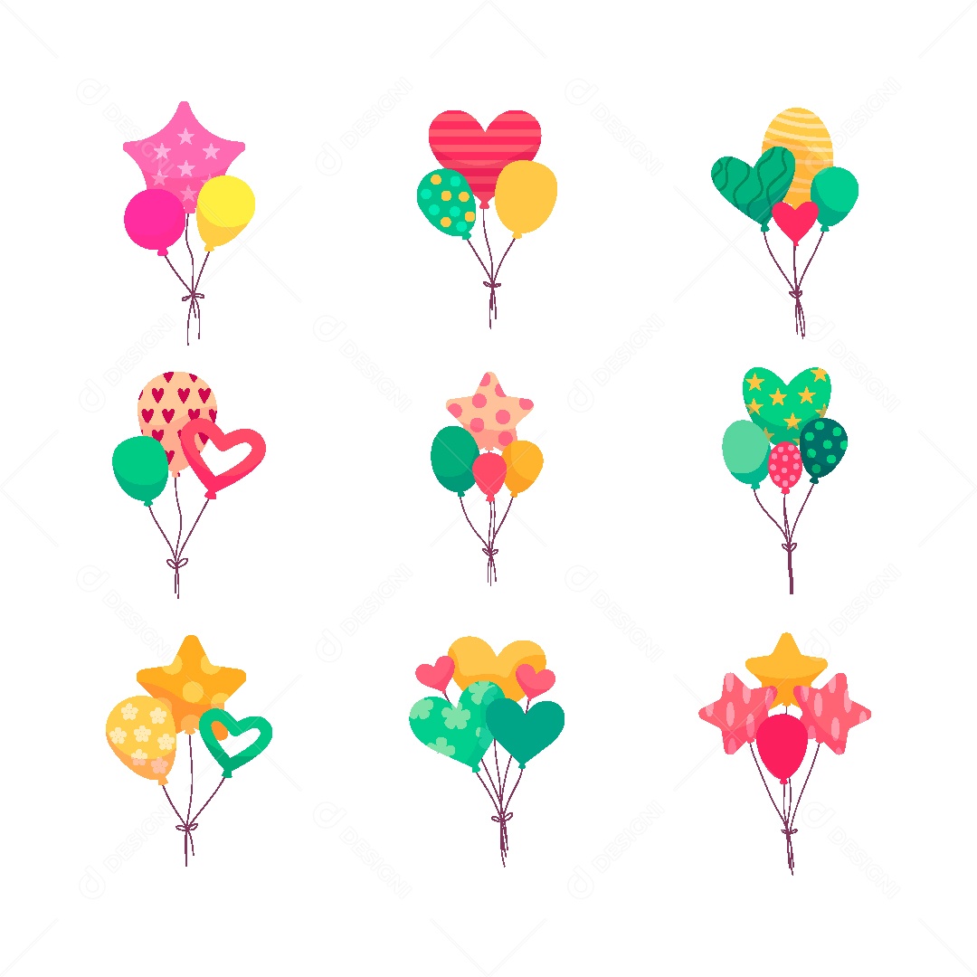 Conjunto de Balões Coloridos Ilustração Vetor EPS