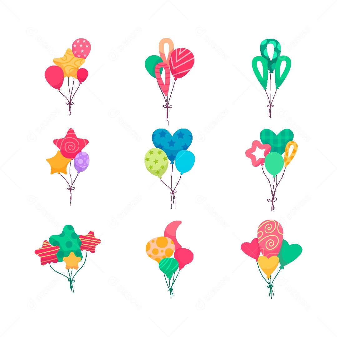 Conjunto de Balões Coloridos Ilustração Vetor EPS