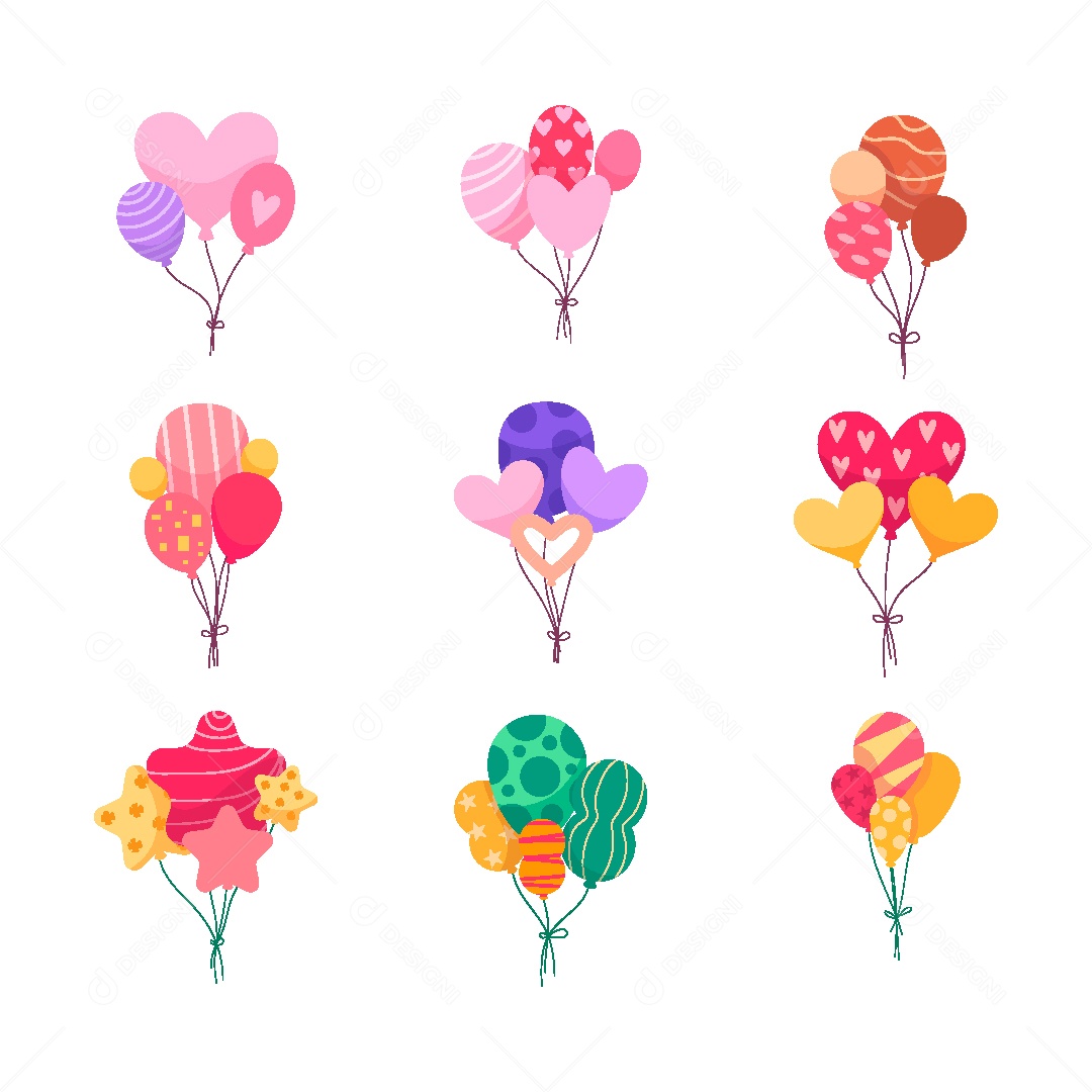 Conjunto de Balões Coloridos Ilustração Vetor EPS