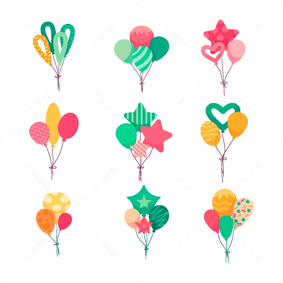 Conjunto de Balões Coloridos Ilustração Vetor EPS