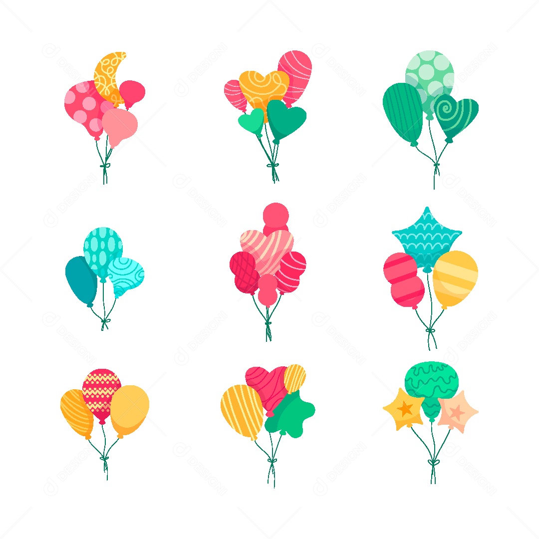 Conjunto de Balões Coloridos Ilustração Vetor EPS