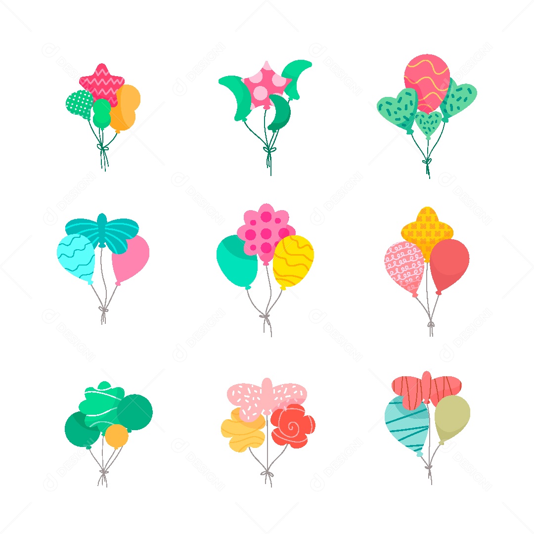 Conjunto de Balões Coloridos Ilustração Vetor EPS